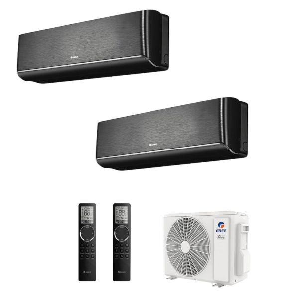 CLIMATIZZATORE GREE AIRY DUALSPLIT 9000+12000+GWHD(18)NK6OO INVERTER R-32 WI-FI-Nero
