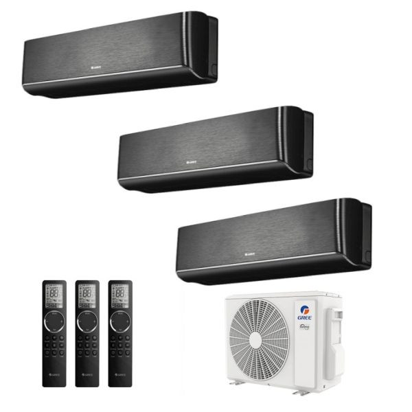 CLIMATIZZATORE GREE AIRY TRIALSPLIT 9000+9000+9000+GWHD(21)NK6LO INVERTER R-32 WI-FI-Nero