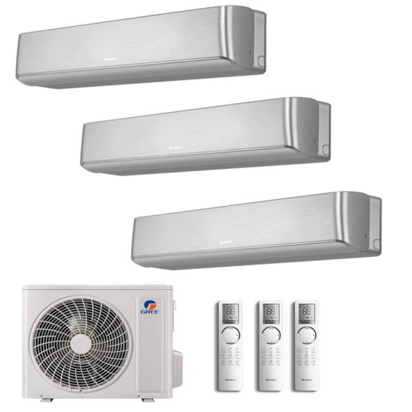 CLIMATIZZATORE GREE AIRY TRIALSPLIT 9000+12000+12000+GWHD(24)NK6OO INVERTER R-32 WI-FI-Grigio